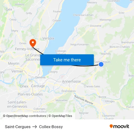 Saint-Cergues to Collex-Bossy map