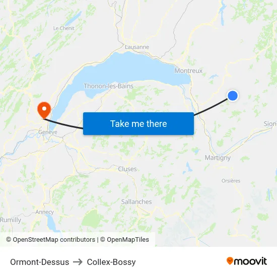 Ormont-Dessus to Collex-Bossy map