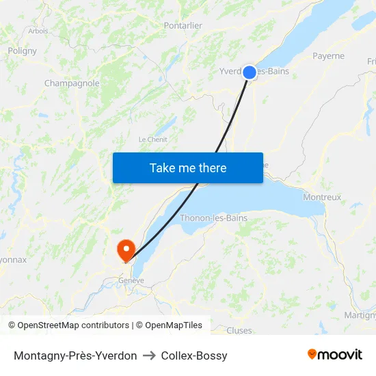 Montagny-Près-Yverdon to Collex-Bossy map