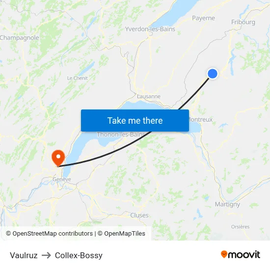 Vaulruz to Collex-Bossy map