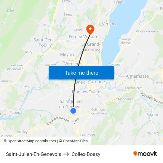 Saint-Julien-En-Genevois to Collex-Bossy map