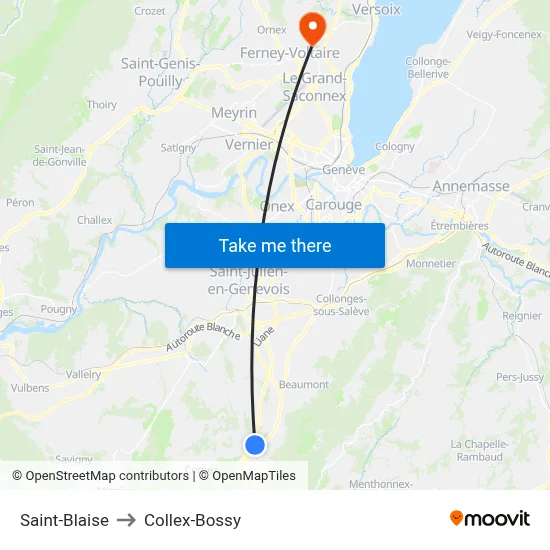 Saint-Blaise to Collex-Bossy map