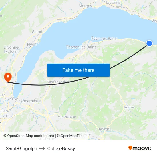 Saint-Gingolph to Collex-Bossy map