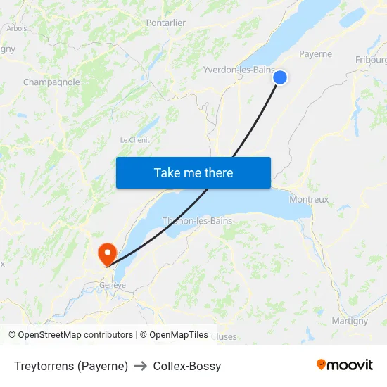 Treytorrens (Payerne) to Collex-Bossy map