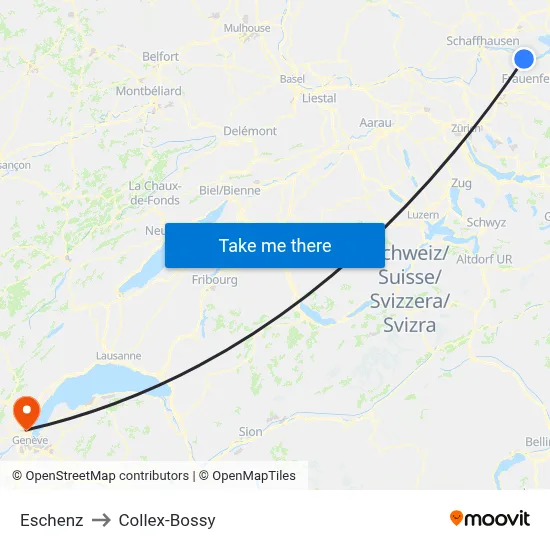 Eschenz to Collex-Bossy map