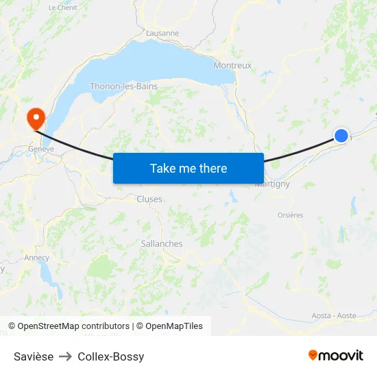 Savièse to Collex-Bossy map