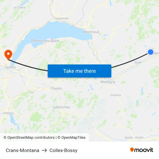 Crans-Montana to Collex-Bossy map
