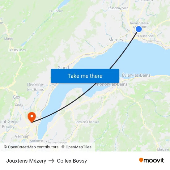 Jouxtens-Mézery to Collex-Bossy map
