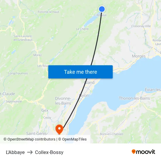 L'Abbaye to Collex-Bossy map
