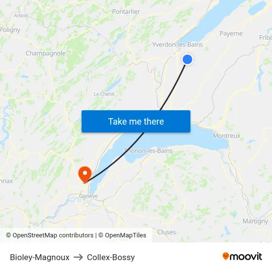 Bioley-Magnoux to Collex-Bossy map