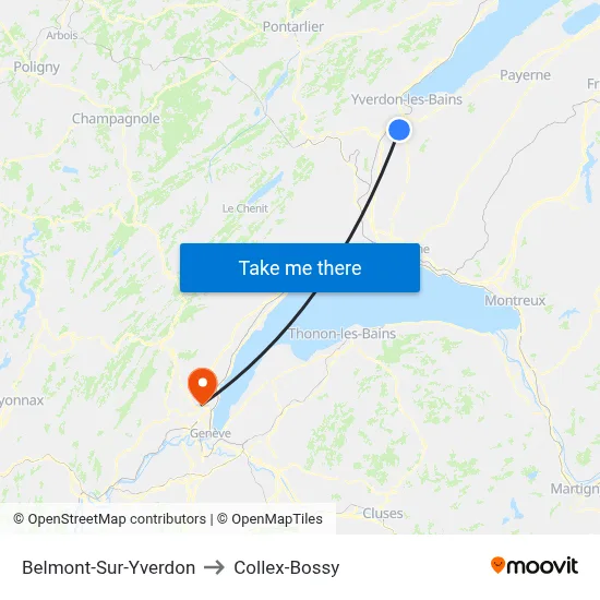 Belmont-Sur-Yverdon to Collex-Bossy map