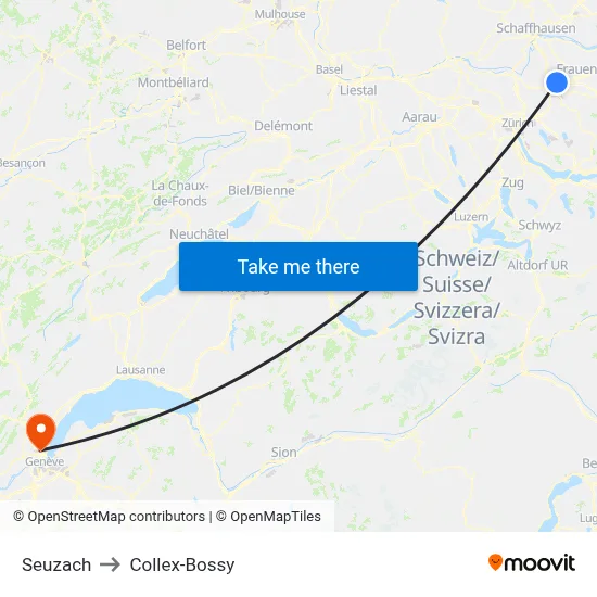 Seuzach to Collex-Bossy map