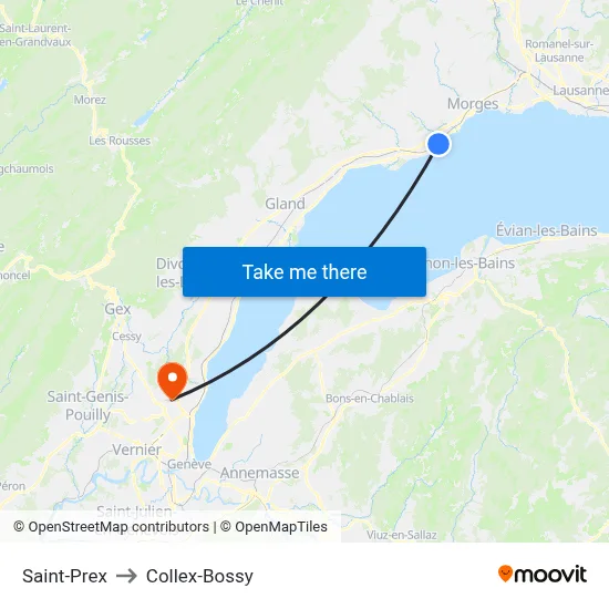 Saint-Prex to Collex-Bossy map
