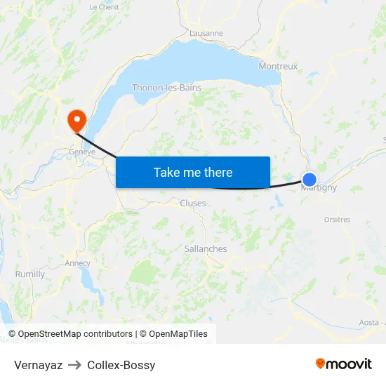 Vernayaz to Collex-Bossy map