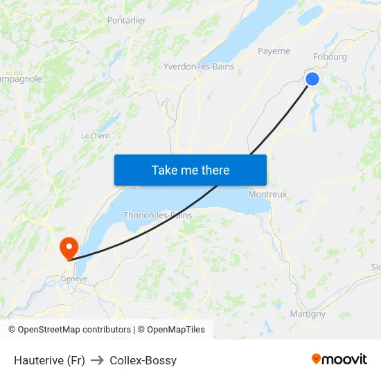 Hauterive (Fr) to Collex-Bossy map