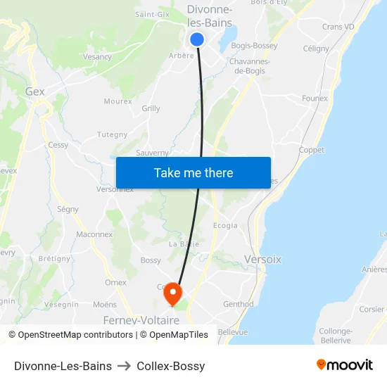 Divonne-Les-Bains to Collex-Bossy map