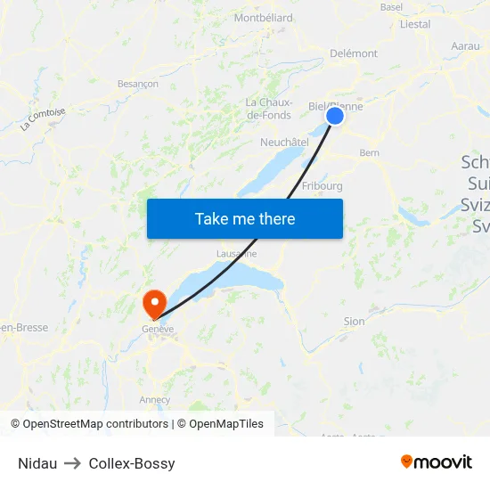 Nidau to Collex-Bossy map