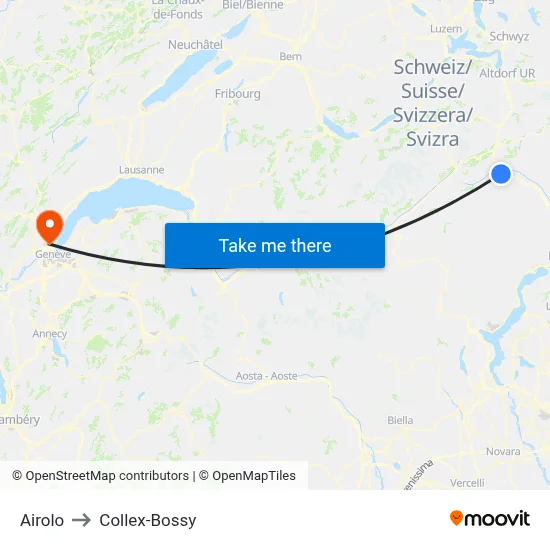 Airolo to Collex-Bossy map