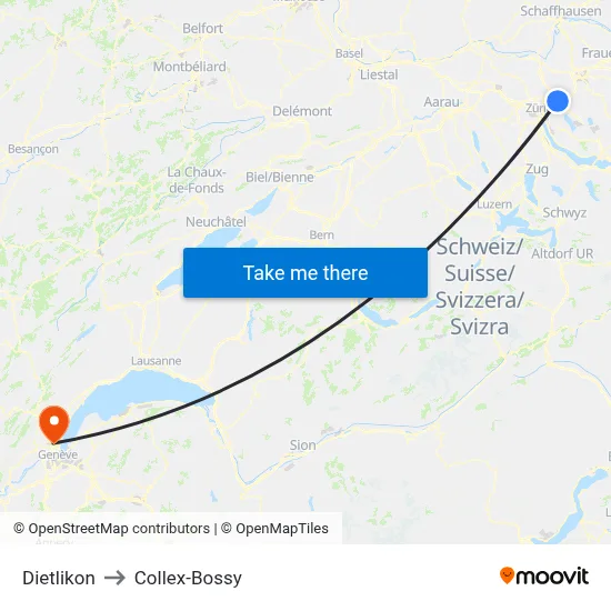 Dietlikon to Collex-Bossy map