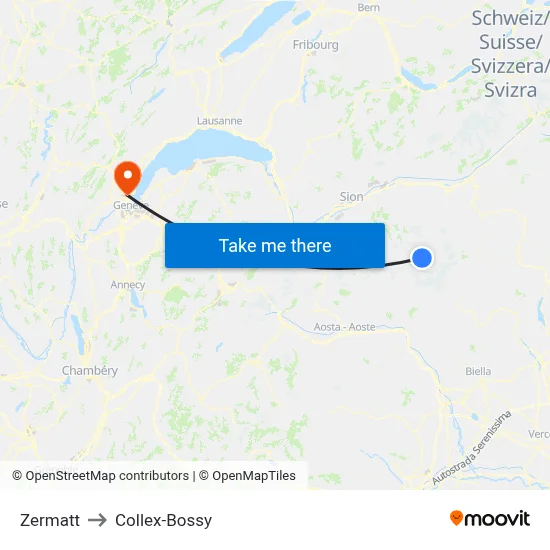 Zermatt to Collex-Bossy map