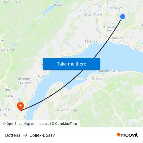 Bottens to Collex-Bossy map