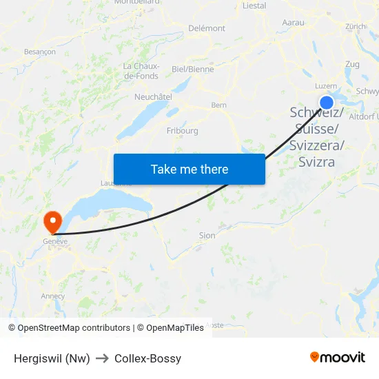 Hergiswil (Nw) to Collex-Bossy map