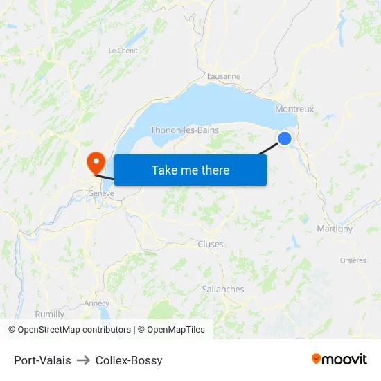Port-Valais to Collex-Bossy map