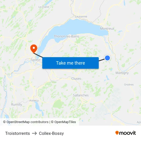 Troistorrents to Collex-Bossy map