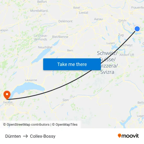 Dürnten to Collex-Bossy map