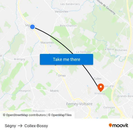Ségny to Collex-Bossy map