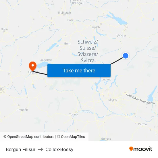 Bergün Filisur to Collex-Bossy map