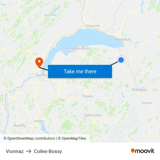 Vionnaz to Collex-Bossy map