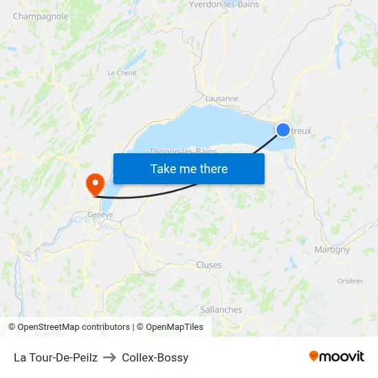 La Tour-De-Peilz to Collex-Bossy map