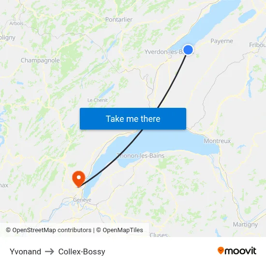 Yvonand to Collex-Bossy map
