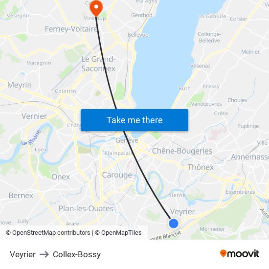 Veyrier to Collex-Bossy map