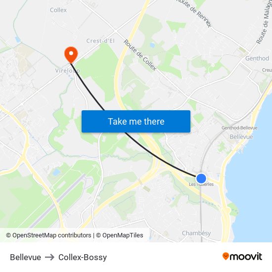 Bellevue to Collex-Bossy map