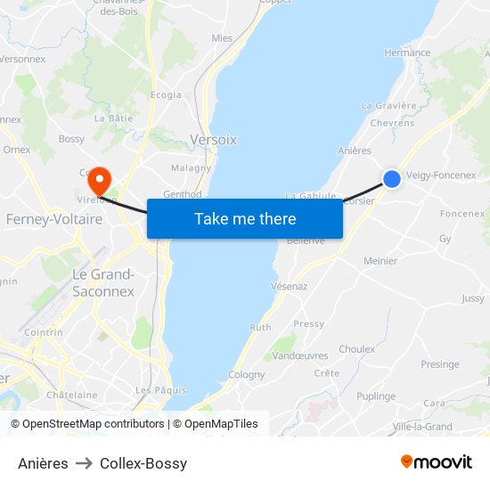 Anières to Collex-Bossy map