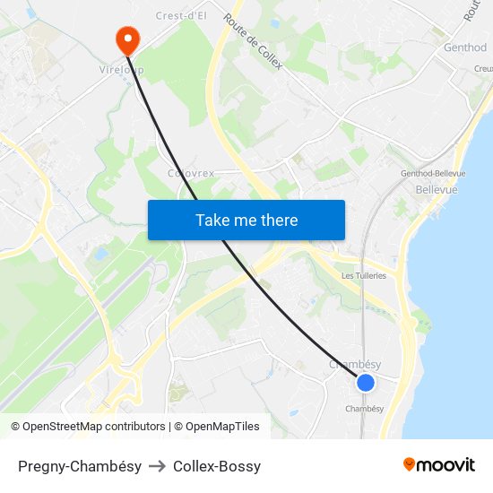 Pregny-Chambésy to Collex-Bossy map