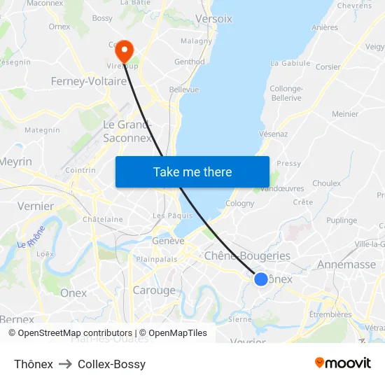 Thônex to Collex-Bossy map