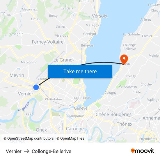 Vernier to Collonge-Bellerive map