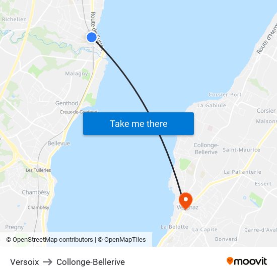 Versoix to Collonge-Bellerive map