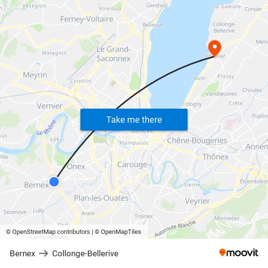Bernex to Collonge-Bellerive map