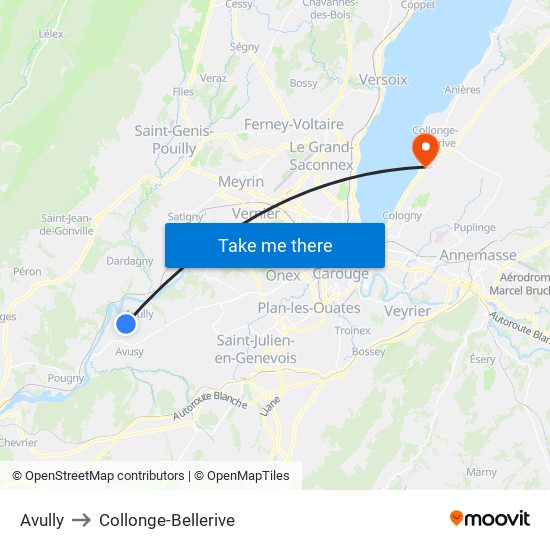 Avully to Collonge-Bellerive map