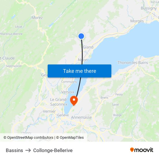 Bassins to Collonge-Bellerive map