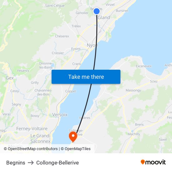 Begnins to Collonge-Bellerive map