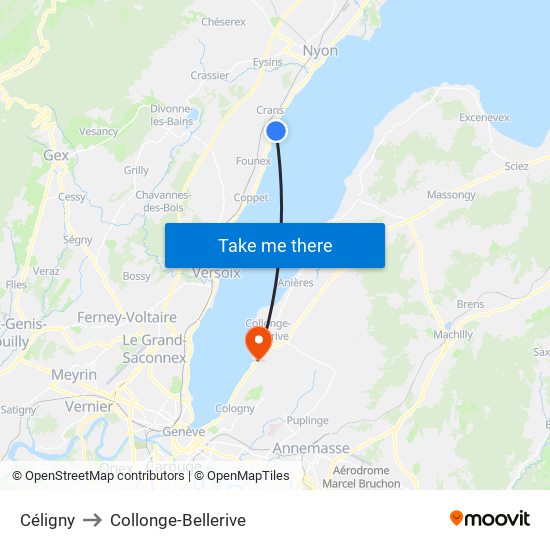 Céligny to Collonge-Bellerive map