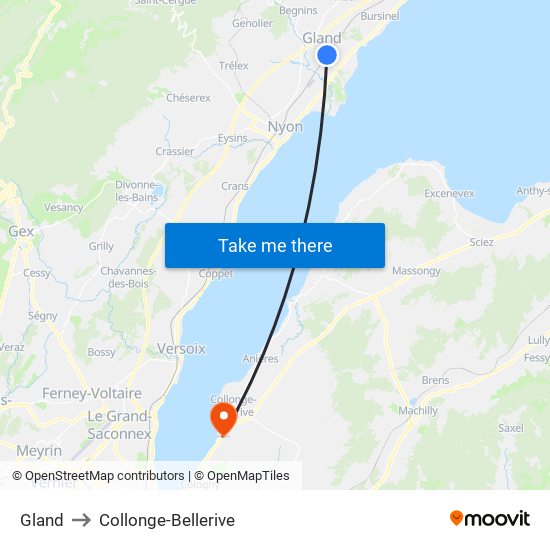 Gland to Collonge-Bellerive map