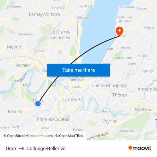 Onex to Collonge-Bellerive map