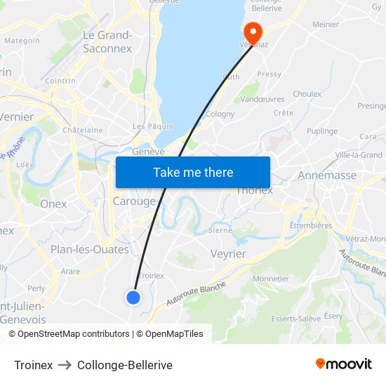 Troinex to Collonge-Bellerive map