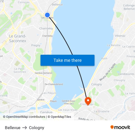 Bellevue to Cologny map